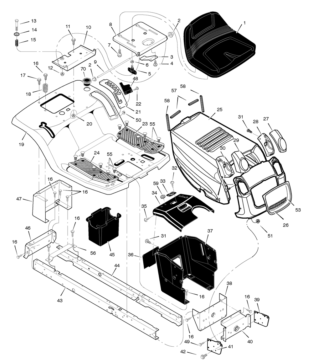 Chassis And Hood Diagram and Parts List for 405017X78A 2005 Briggs and Stratton Lawn Tractor